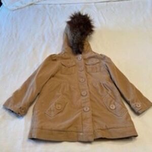 Baby GAP Toddler Fur Hooded Corduroy Coat Brown Size 5 Winter Casual Unisex Kids